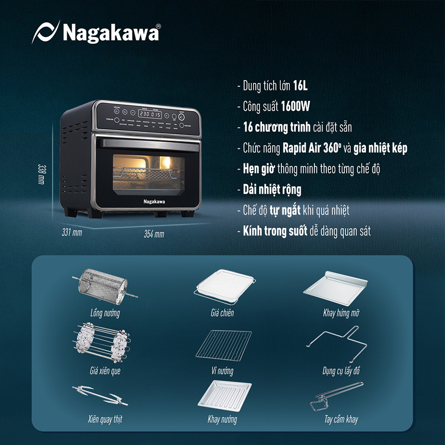 Nồi chiên không dầu Nagakawa NAG3308 - Hàng chính hãng