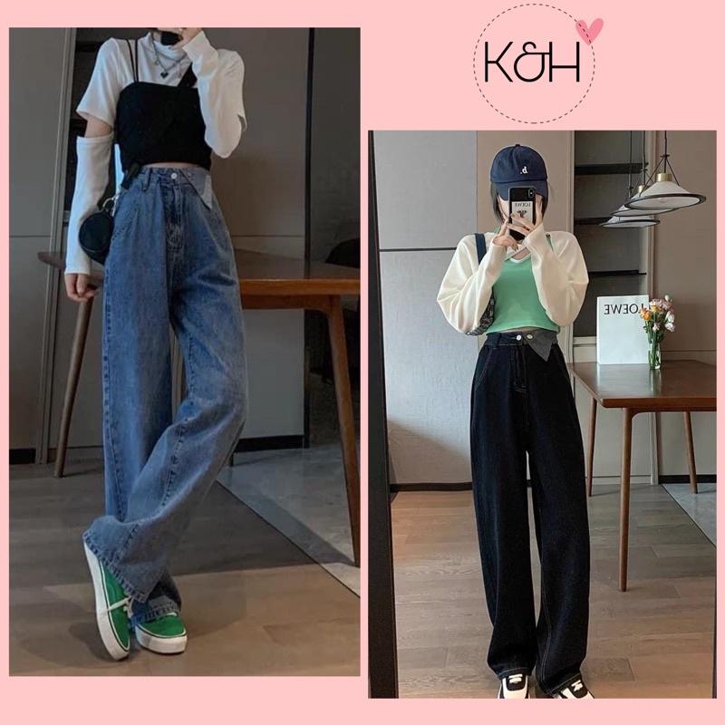 Quần bò ống rộng culottes kiểu dáng ulzzang cho nữ, quần jean ống rộng cạp túi KH097