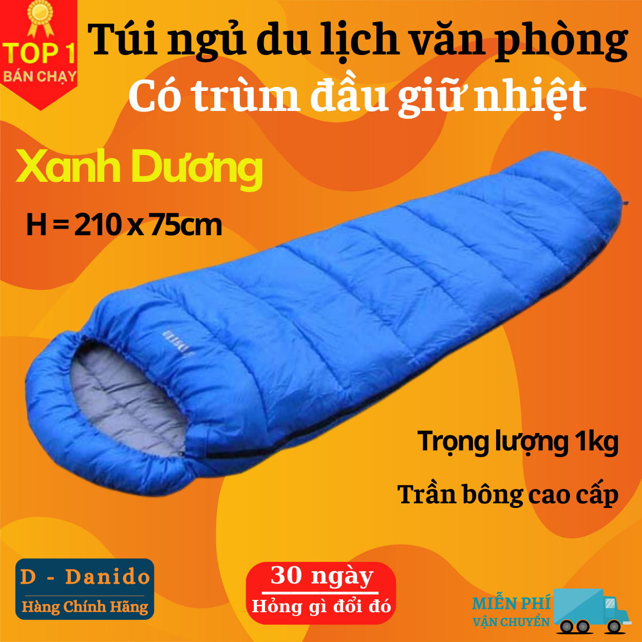 (FREE SHIP) Túi ngủ văn phòng du lịch cao cấp có trùm đầu - Chính hãng