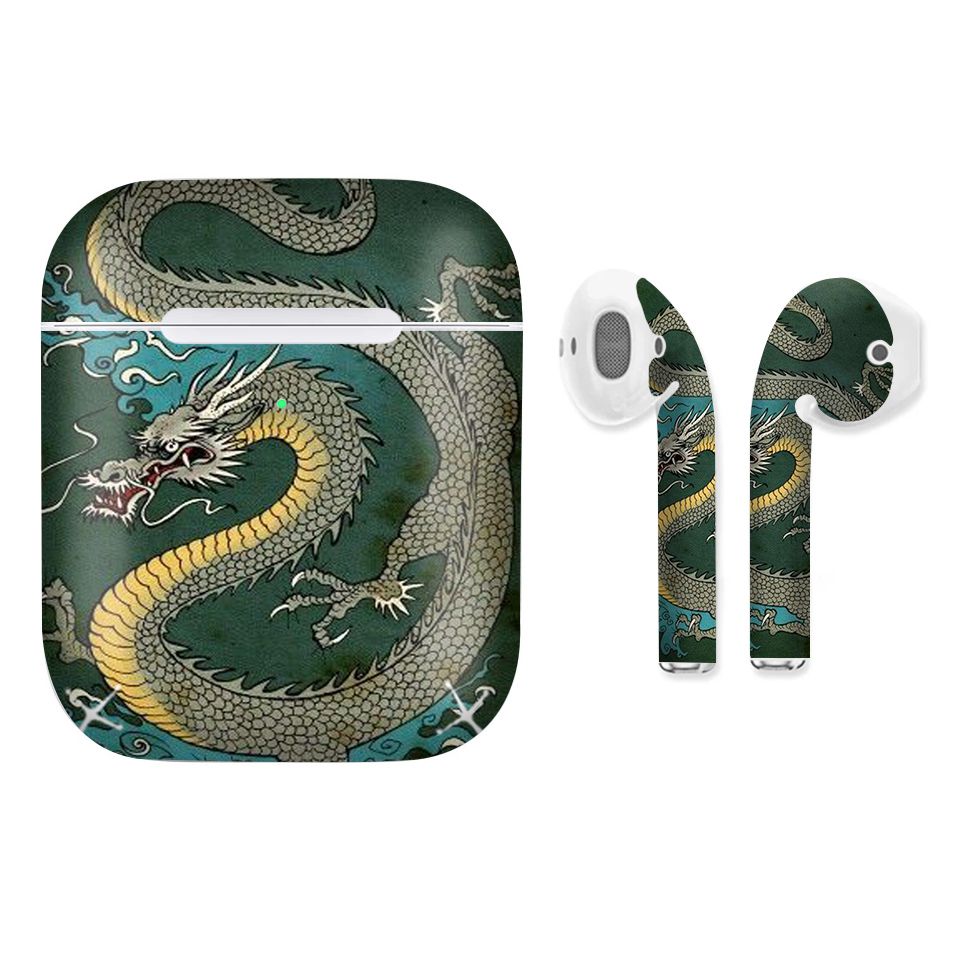 Miếng dán skin chống bẩn cho tai nghe AirPods in hình Rồng Dragon - dra034 (bản không dây 1 và 2)