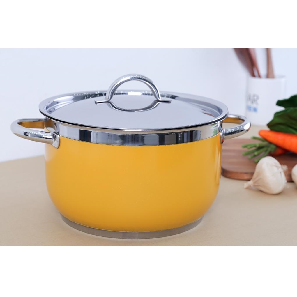 Nồi Inox Sơn Thân Cool Quai Inox 3 Đáy 24cm Fivestar N24-3DM - Hàng Chính Hãng