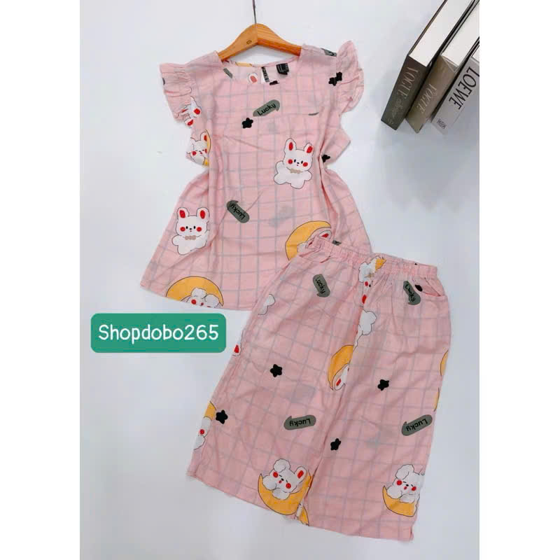 Đồ bộ nữ,đồ ngủ mặc nhà lửng tay cánh tiên vải lanh mềm,mát BL 169 hoạ tiết dễ thương size 45-70kg