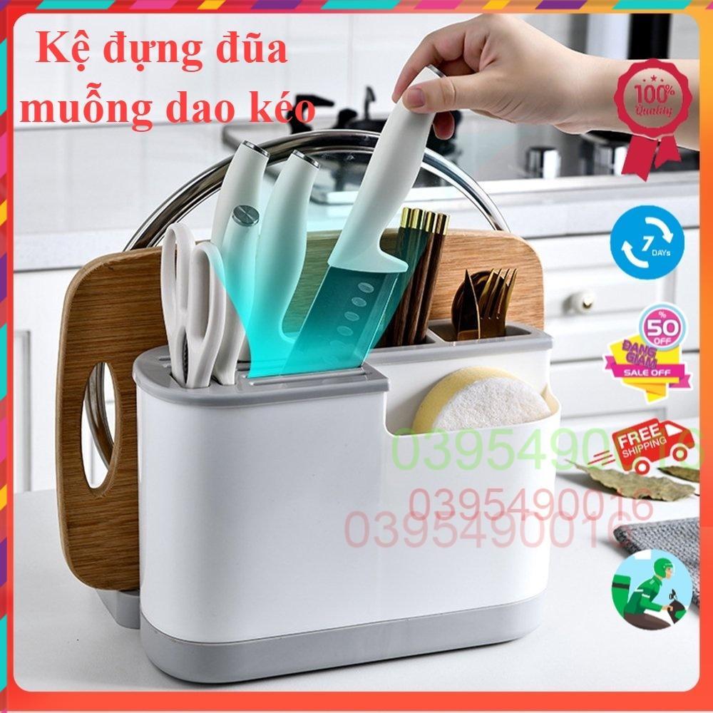 Kệ đựng đũa muỗng dao kéo thìa, có ngăn để thớt vung nồi tiện dụng, nhựa PP bền bỉ