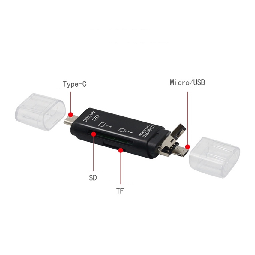 Đầu đọc thẻ nhớ 3 trong 1, TYPE-C, micro USB, USB2.0 kết nối thẻ TF và SD, truyền dữ liệu thuận tiện nhanh chóng