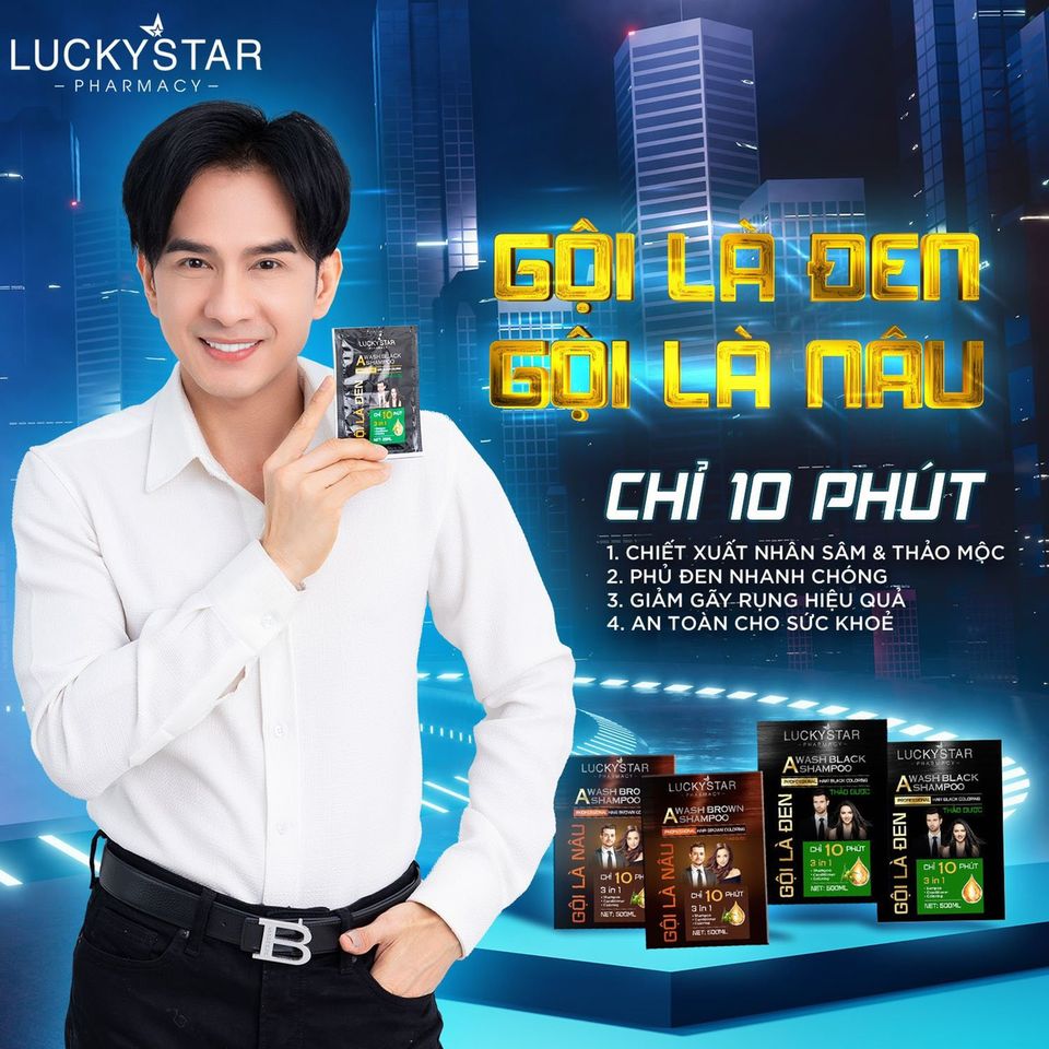 Dầu gội phủ bạc thảo dược cao cấp. Gội là đen LUCKY STAR chiết xuất nhân sâm và thảo mộc tự nhiên. Dầu gội nhuộm tóc giúp tóc đen tự nhiên, khỏe mạnh. Dầu gội đen tóc trong 10 phút ngay tại nhà, phiên bản mới có lược