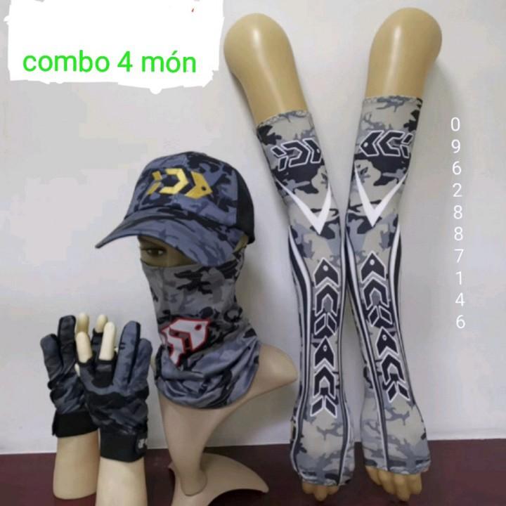 Combo mũ câu cá +găng tay+quấn cổ+ống tay lure daiwa