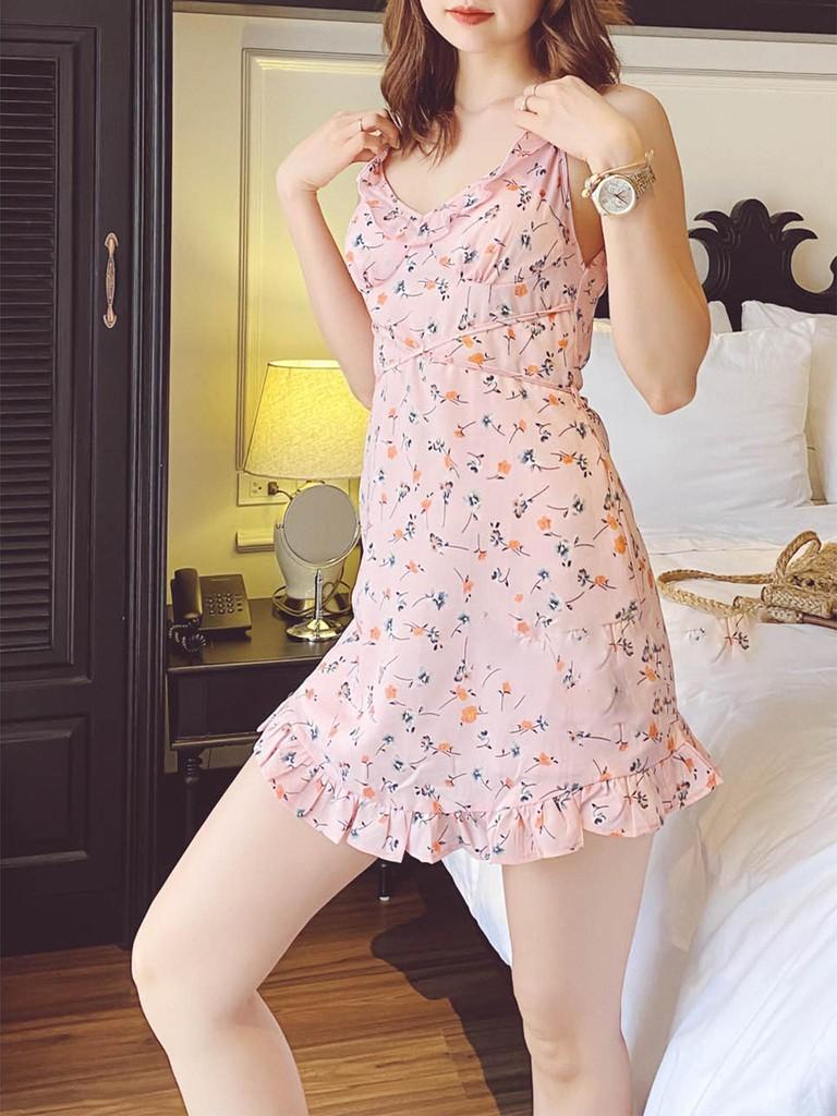 Đầm hồng hai dây hoạ tiết hoa Moriko Dress Gem Clothing SP006220