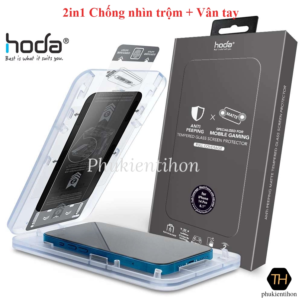 Dán cường lực HODA 2in1 chống nhìn trộm + chống vân tay dành cho điện thoại iPhone 14 Pro max/ 14 Pro Kèm khung dán - Hàng nhập khẩu