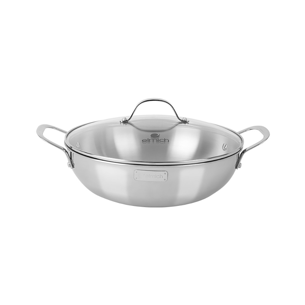 Chảo Inox 304 Cao Cấp 3 Lớp Đáy Liền Elmich Tri-Max EL-3798 Size 30cm kèm vung kính - Hàng chính hãng