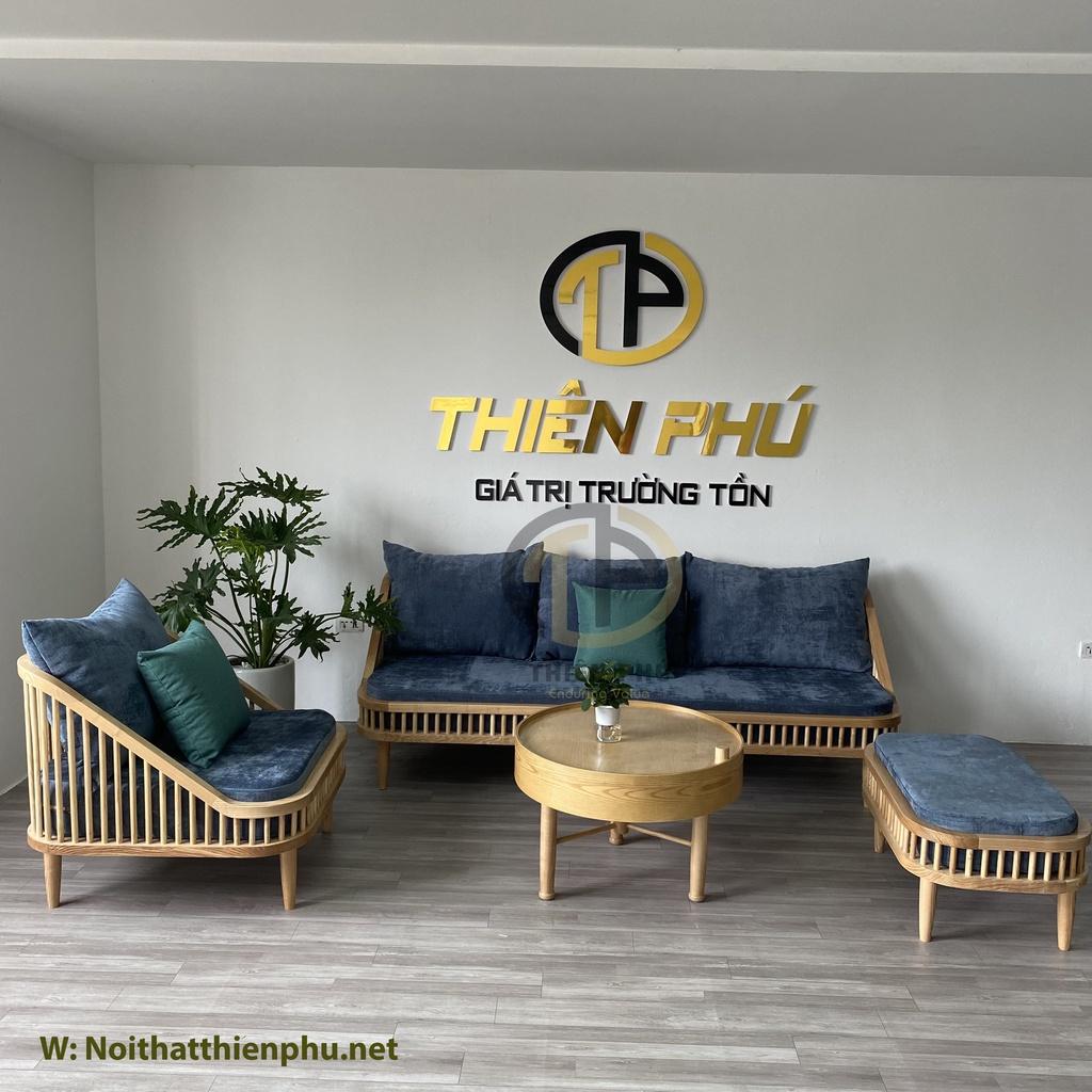 Bộ sofa gỗ Dedar KBH màu tự kết hợp bàn trà xoay Turning hiện đại