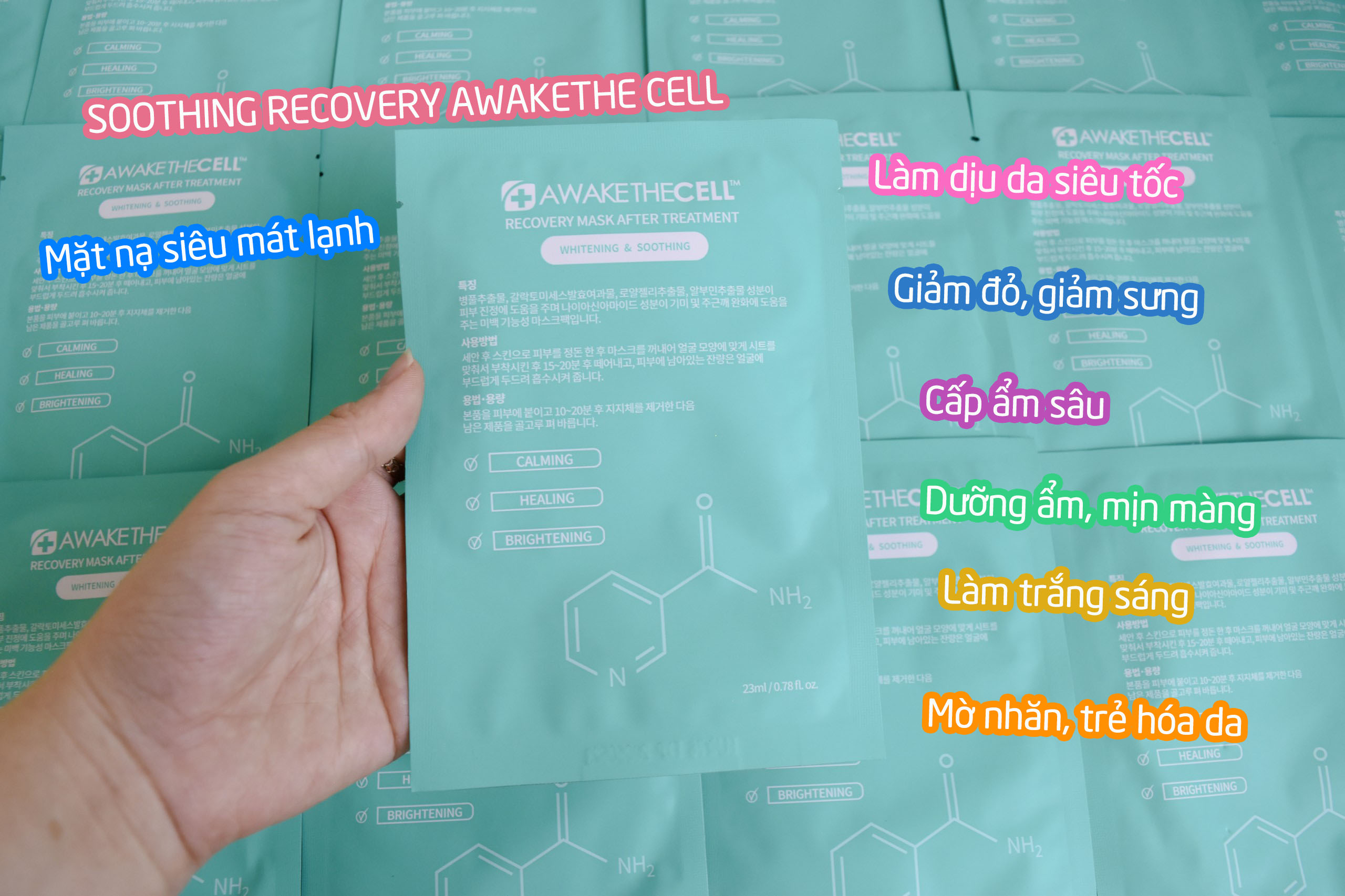 Mặt Nạ Cấp Ẩm, Làm Dịu Da, Dưỡng Trắng Da SOOTHING RECOVERY Awakethe Cell Hàn Quốc - Mặt nạ Phục Hồi (Hàng Chính Hãng)