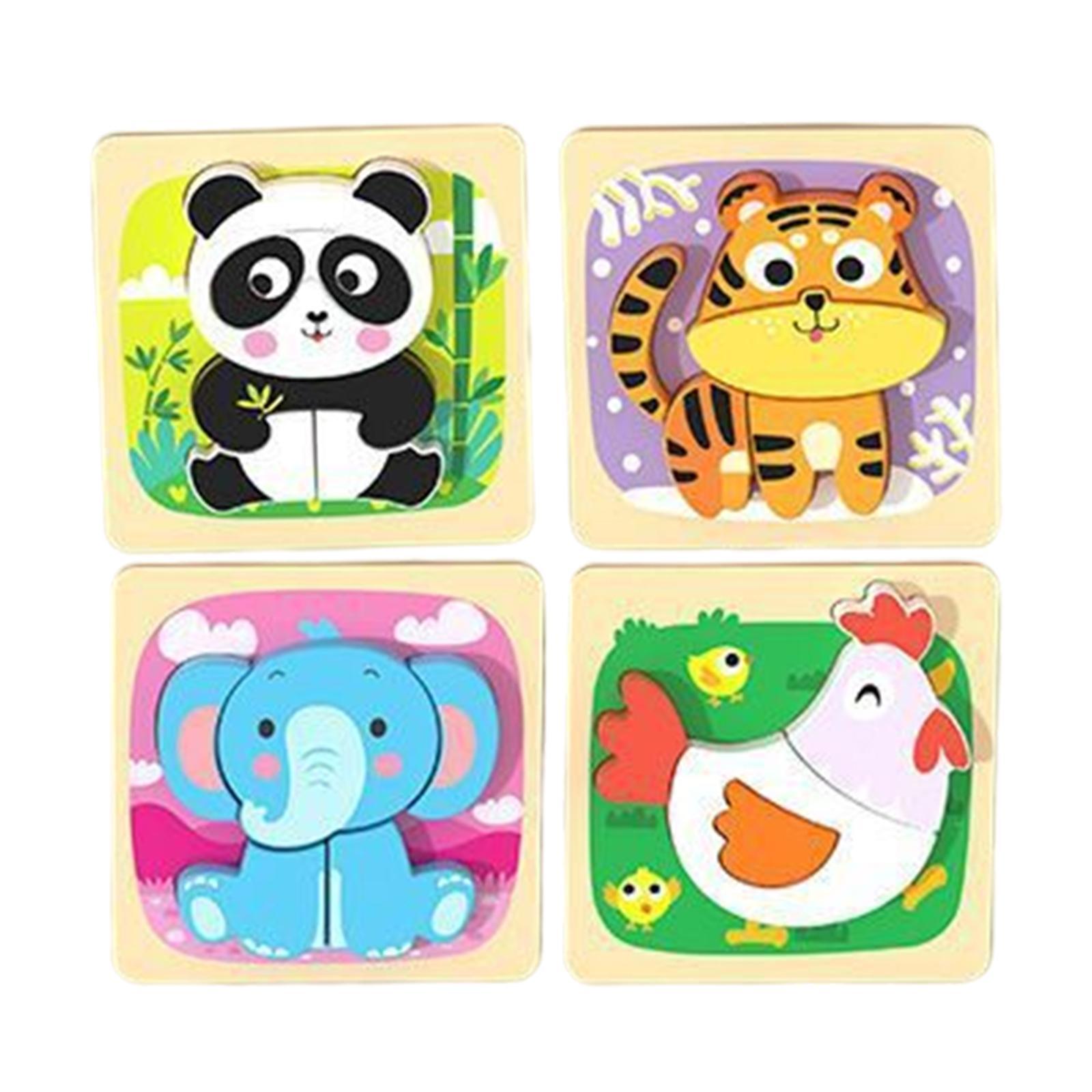 4Pcs Wooden Animal Puzzles with animals Patterns for 2 3+ Year Old Baby
