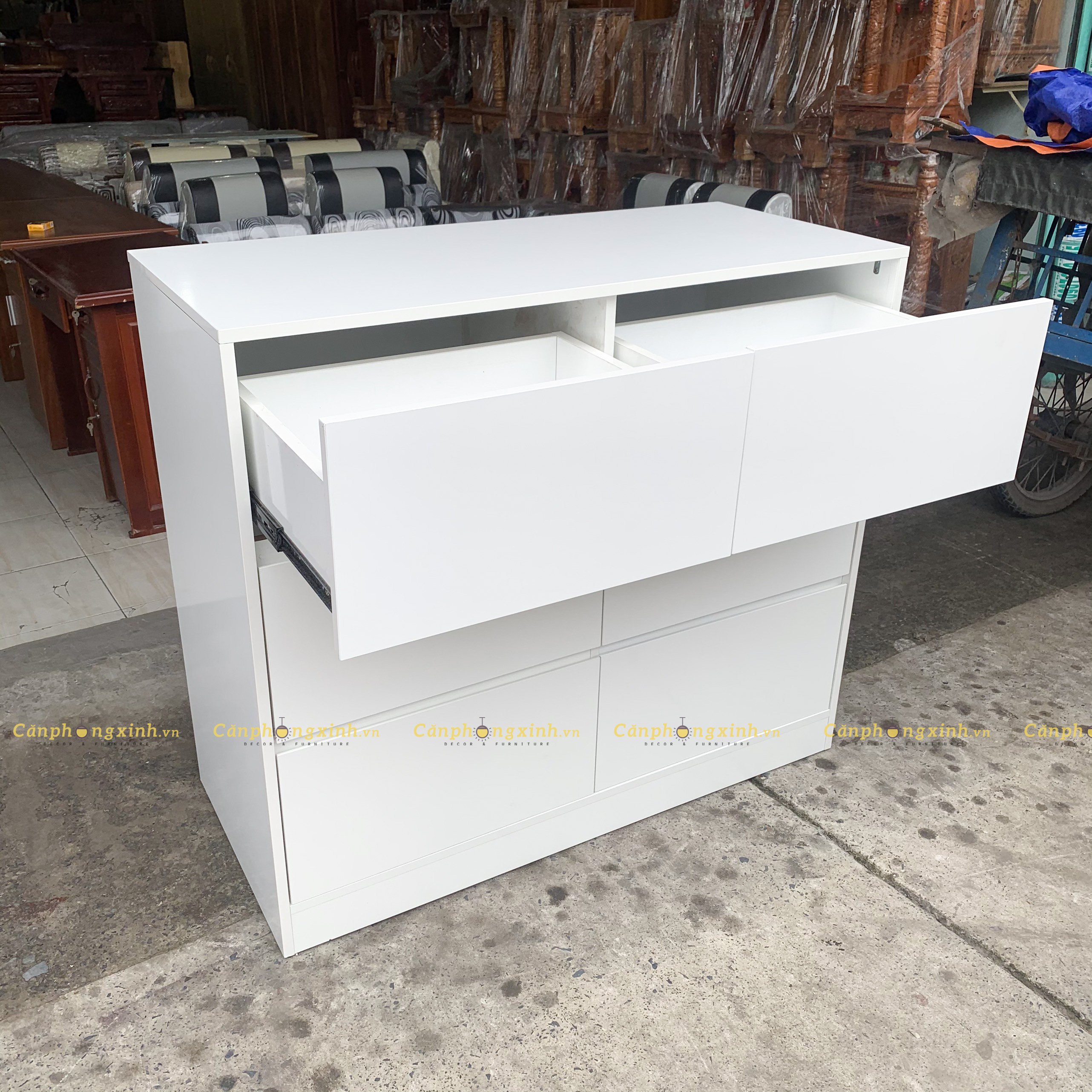 Tủ TRẮNG đựng quần áo, có 6 ngăn kéo, gỗ MDF CPX-T25