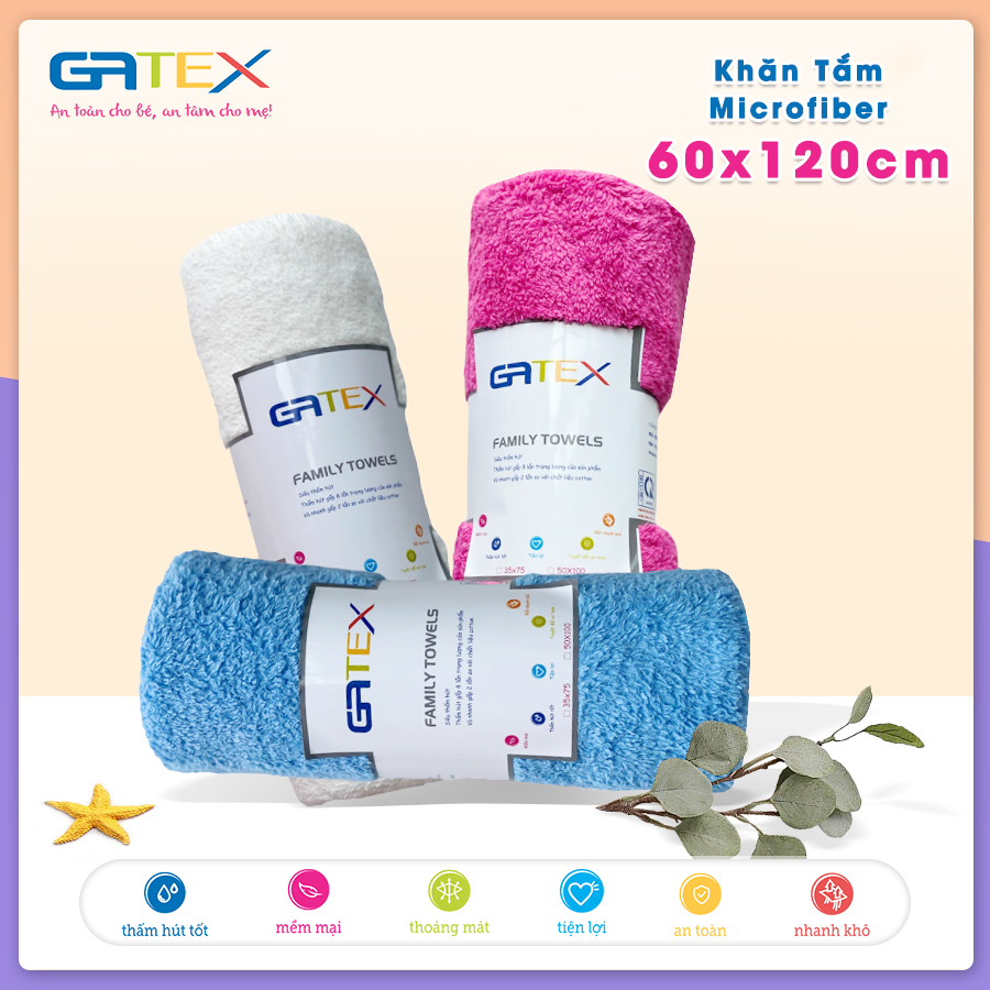 Khăn tắm 60x120cm Siêu Mềm Mịn, Siêu Thấm Hút Microfiber GATEX