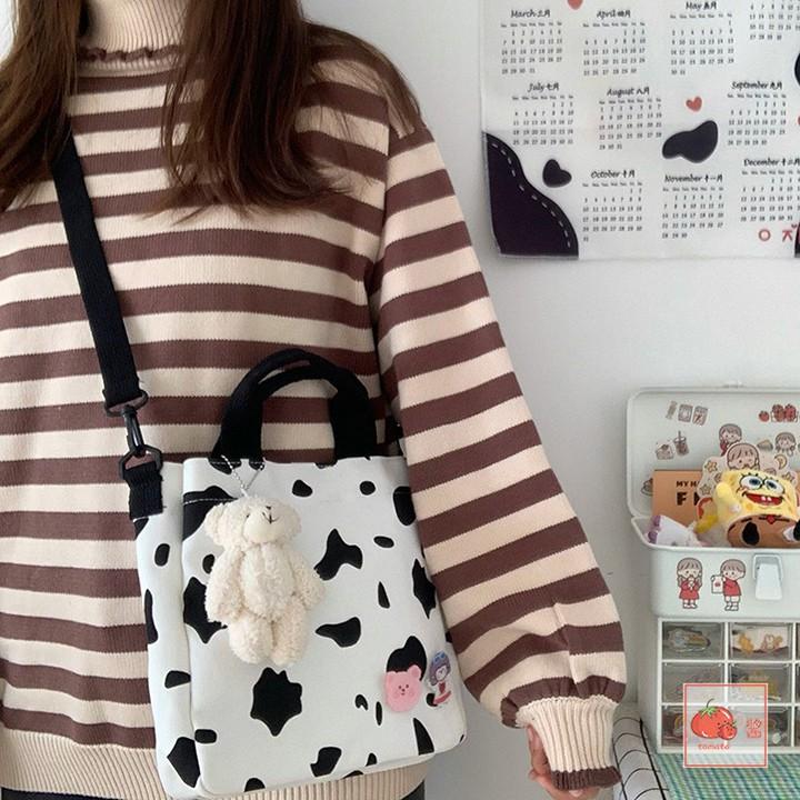 Túi tote vải canvas đeo chéo họa tiết bò sựa ngựa vằn Siêu hot tặng quà xinh