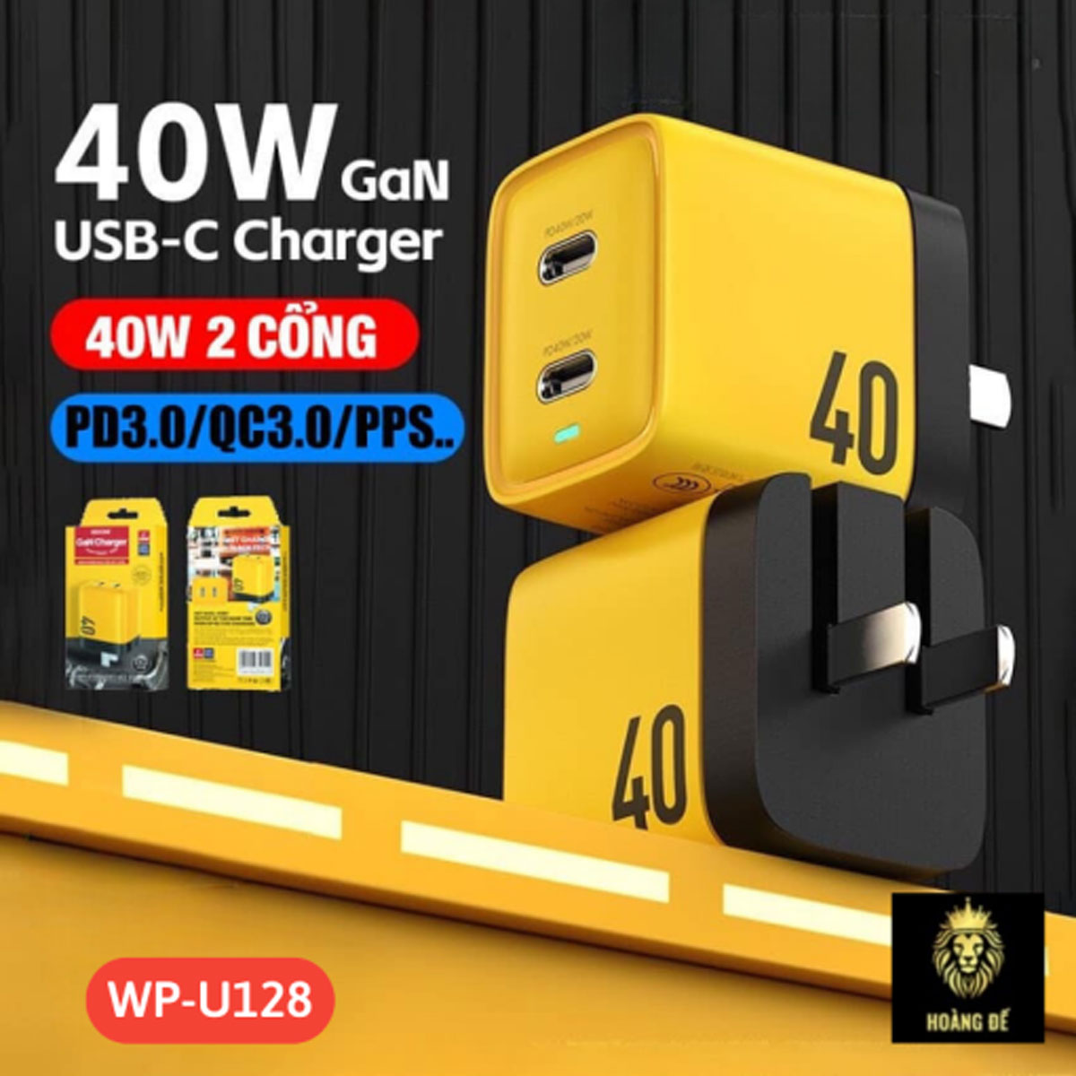 Củ sạc nhanh WP-U128 WEKOME 2 cổng TypeC tổng 40W GANcherger - Hàng chính hãng