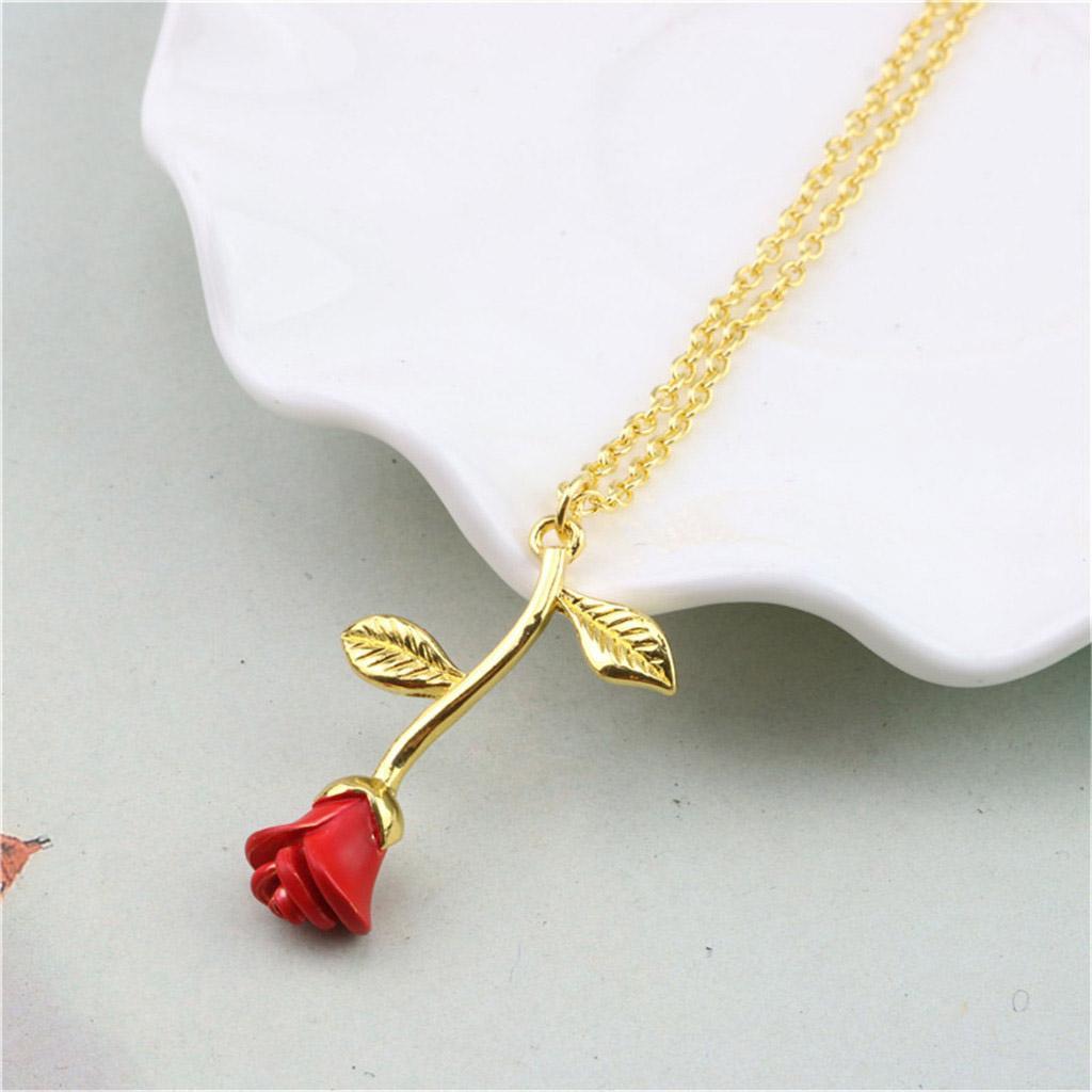 Flower Pendant Necklace Red Rose Statement Necklace for Women Girls