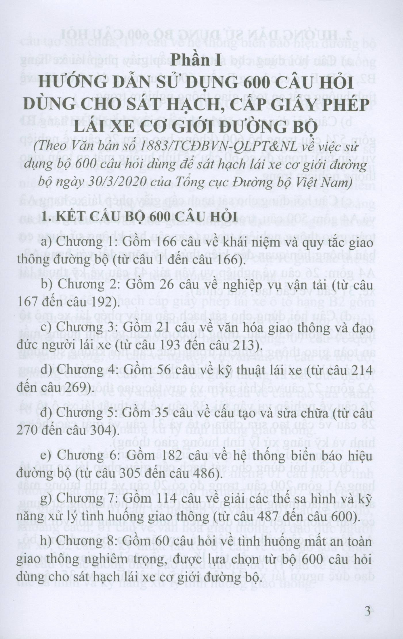 600 Câu Hỏi Dùng Cho Sát Hạch, Cấp Giấy Phép Lái Xe Cơ Giới Đường Bộ