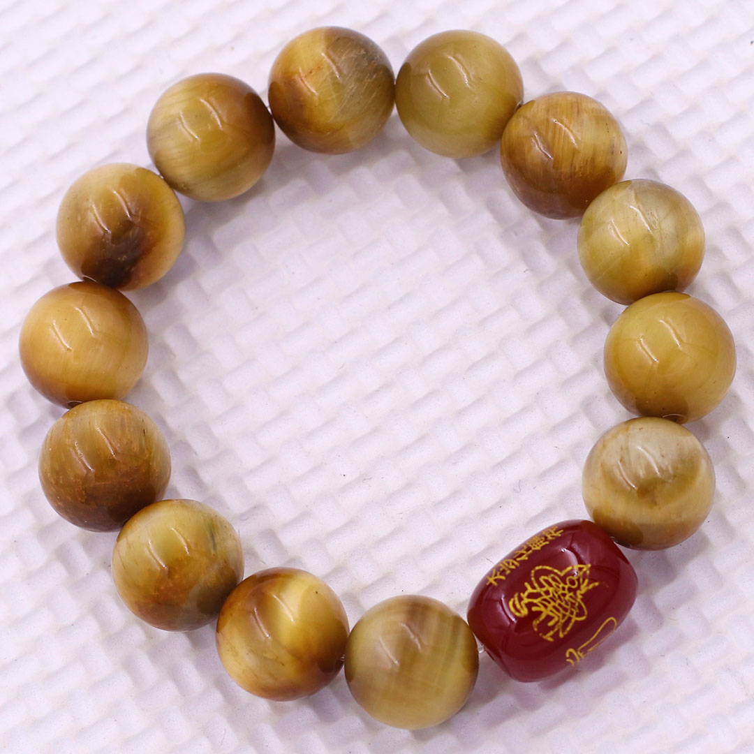 Vòng chuỗi đeo tay đá mắt hổ vàng 10 ly charm hạt giải thái tuế phù, vòng chuỗi phong thủy, giải năm hạn thái tuế