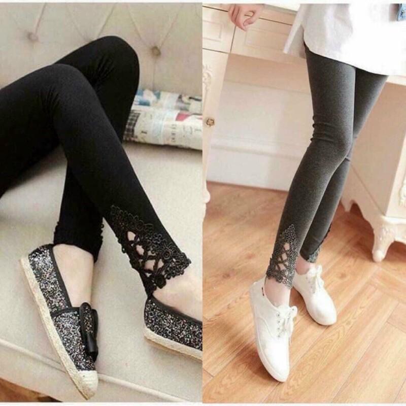 Quần legging bầu giá rẻ chân ren có chun chỉnh bụng