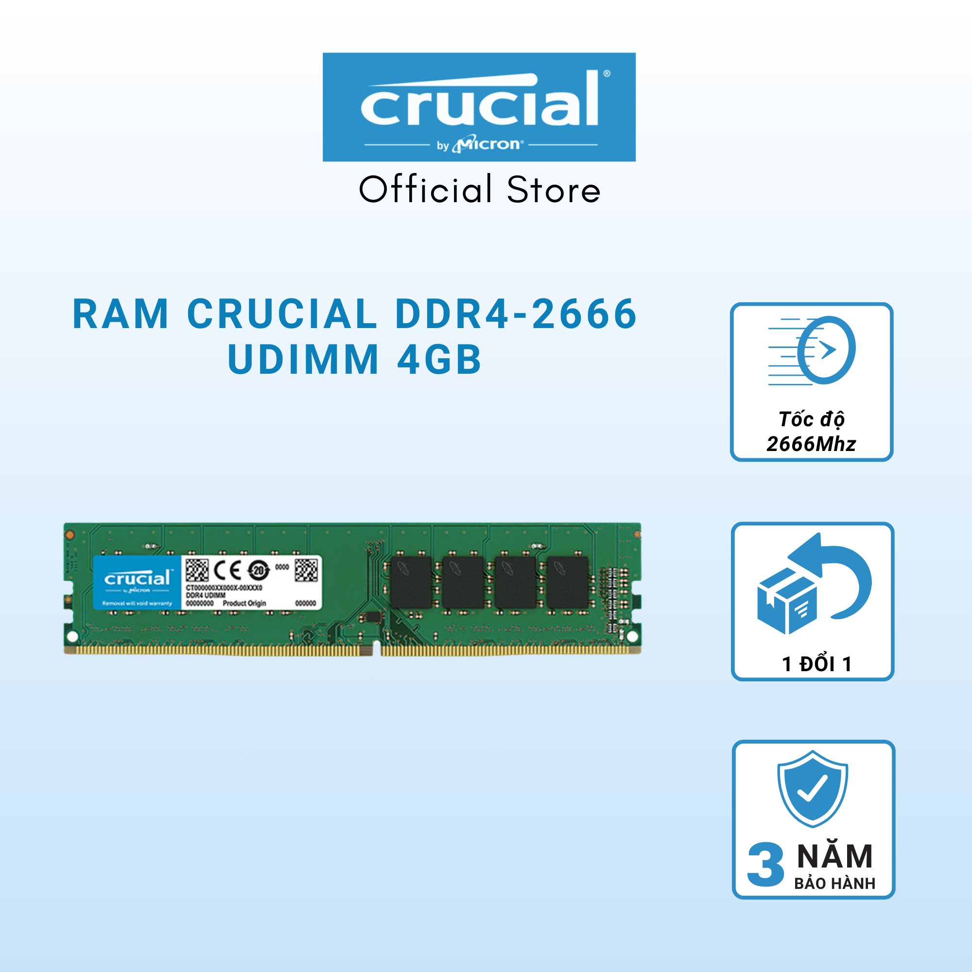 Ram PC Crucial 4GB 2666Mhz DDR4  CT4G4DFS8266 - HÀNG CHÍNH HÃNG