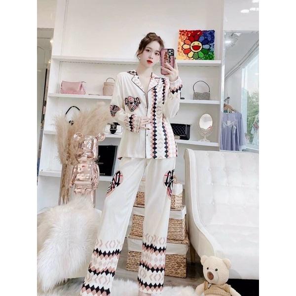 Bộ Pyjama Lụa xước cao cấp họa tiết siêu sang
