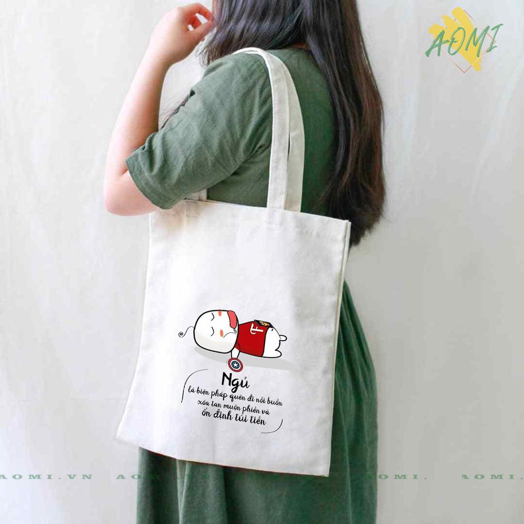 TÚI VẢI ĐEO VAI TOTE CANVAS BAG CÓ KHÓA KÉO SIZE LỚN 33x38cm CAPTAIN SLEEP TCUTE XINH ĐẸP TIỆN ÍCH DẠO PHỐ DU LỊCH