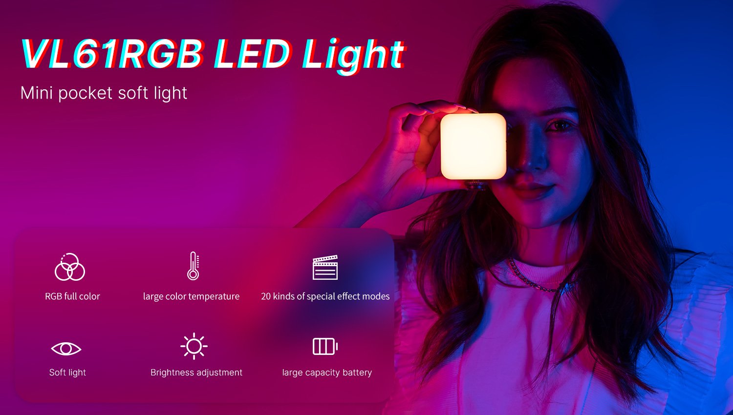 ULANZI VL61 RGB (2500-9000K) - HÀNG CHÍNH HÃNG - Đèn LED đổi màu RGB, 20 hiệu ứng đặc biệt, tích hợp pin 2000mAh
