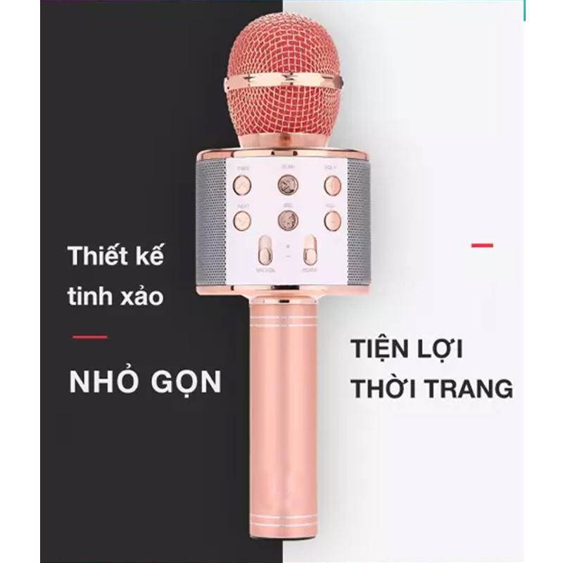 Mic hát karaoke kết nối điện thoại dễ sử dụng，Mic Hát Karaoke Bluetooth Không Dây WS858 - Âm vang - Ấm - mic hát karaoke