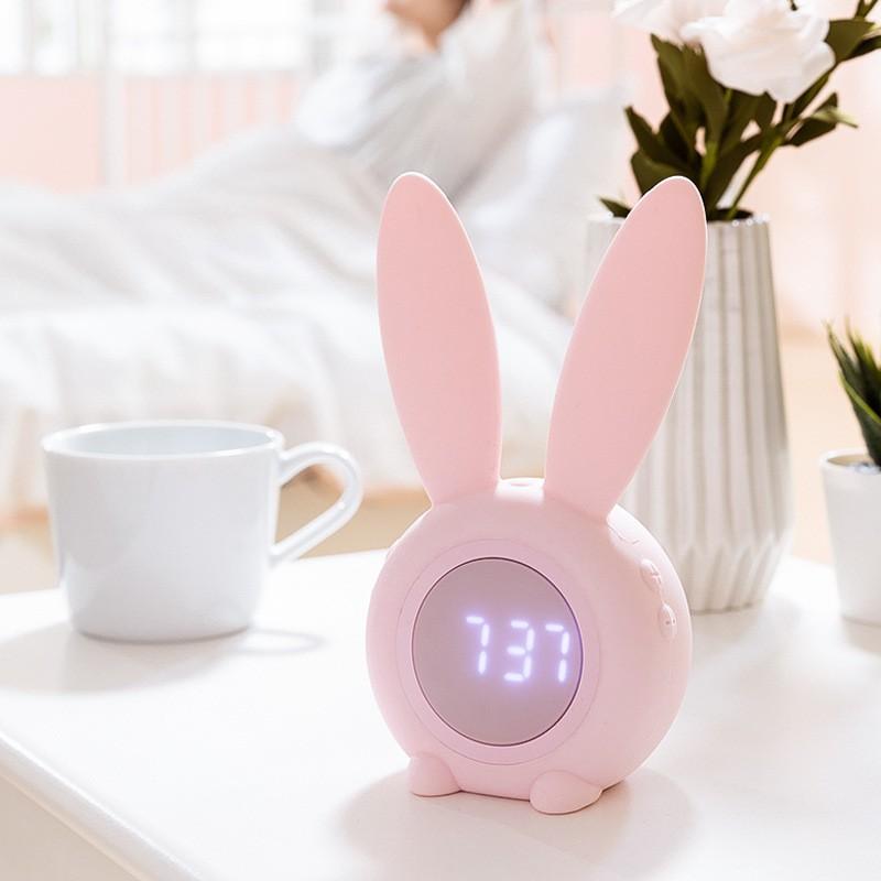 Đồng hồ báo thức thông minh kiêm đèn ngủ Tai Thỏ Bunny Quà tặng đáng yêu  Cảm ứng âm thanh đổi màu Thể hiện nhiệt độ