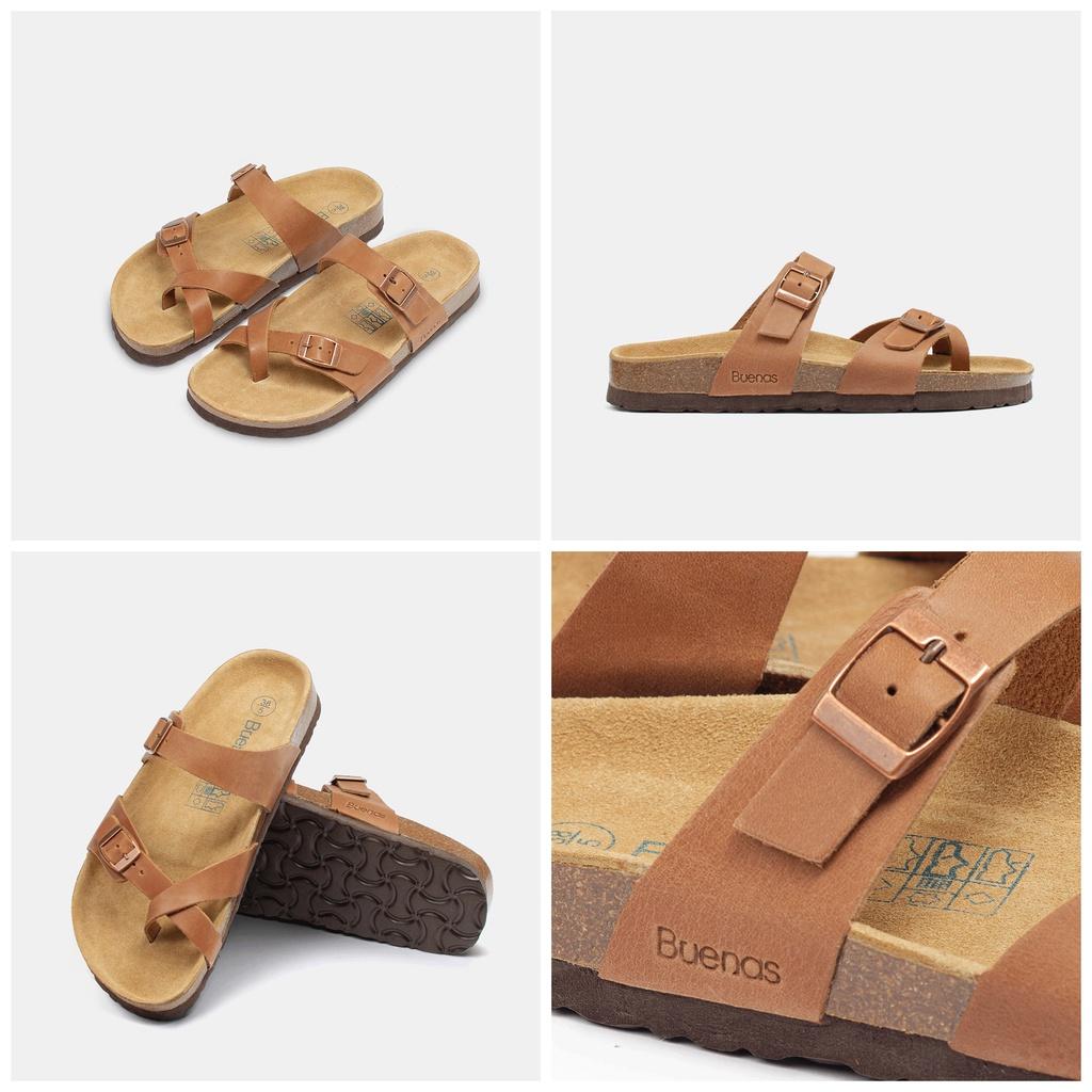 Dép đế trấu nam nữ da bò unisex birken xỏ ngón Buenas - BB02