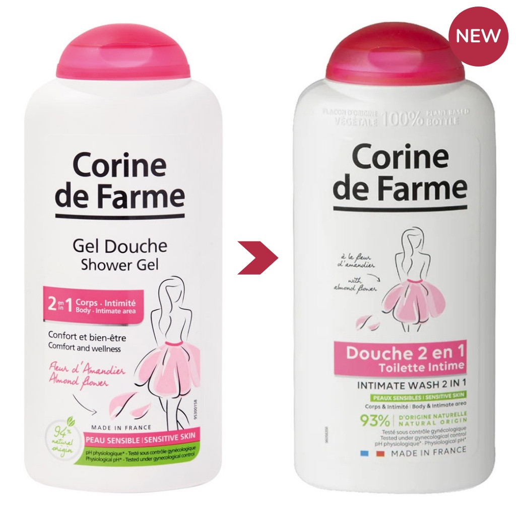 Sữa tắm Corine de Farme Intimate Gel Douche Shower Gel 2 in 1 250ml dùng cho body và vùng nhạy cảm