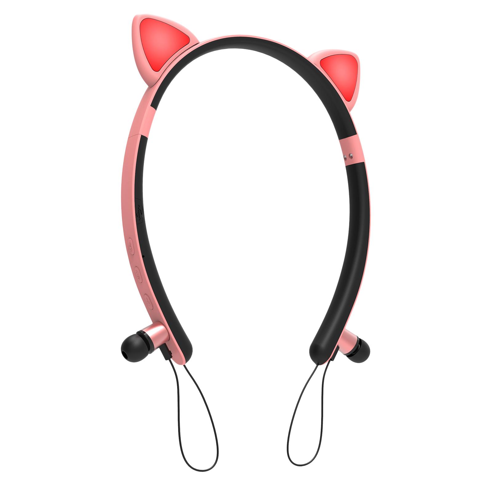 Cat Ear Bluetooth Headphones Wireless in Ear Headsets with Microphone LED Light for Girls Boys