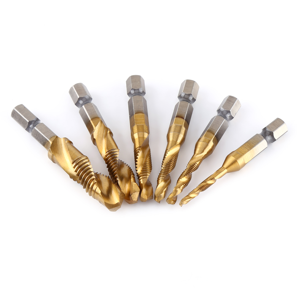 Set 6 mũi khoan mạ titan tạo ren M3-M10 đầu nối lục giác 1/4