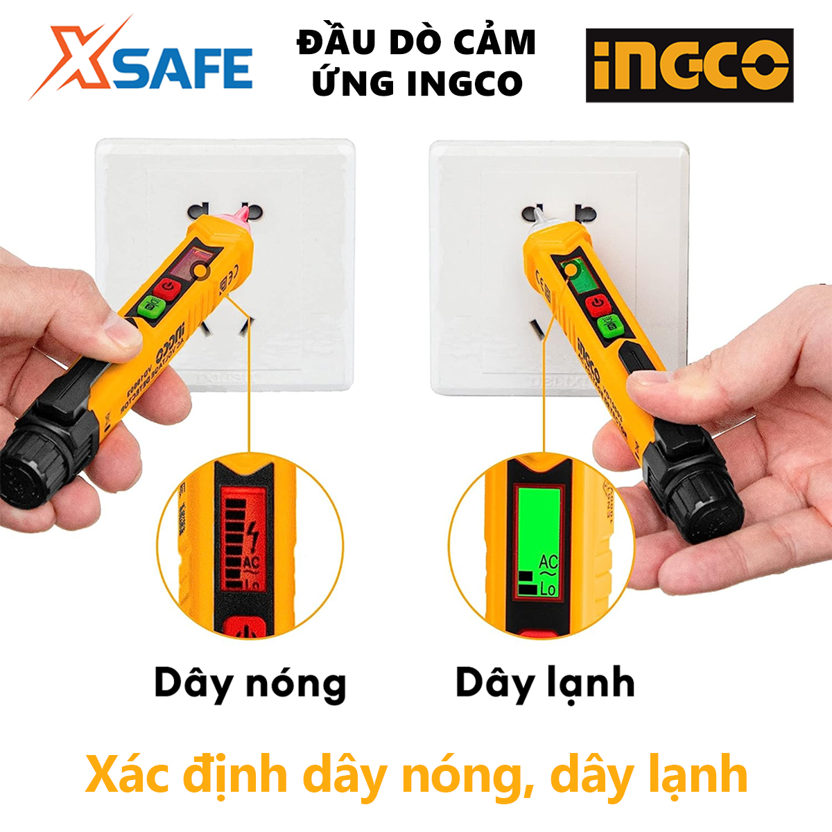 Bút thử điện kỹ thuật số đa năng thông minh 1000V INGCO màn hình LED đầu dò cảm ứng tự động phân biệt dây nguội và dây nóng VD10003