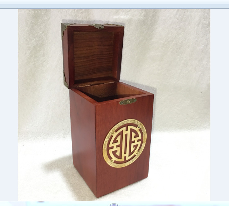 Hộp chè - hộp trà cao cấp gỗ hương chữ THỌ vuông nẹp 4 góc vàng - loại cao to