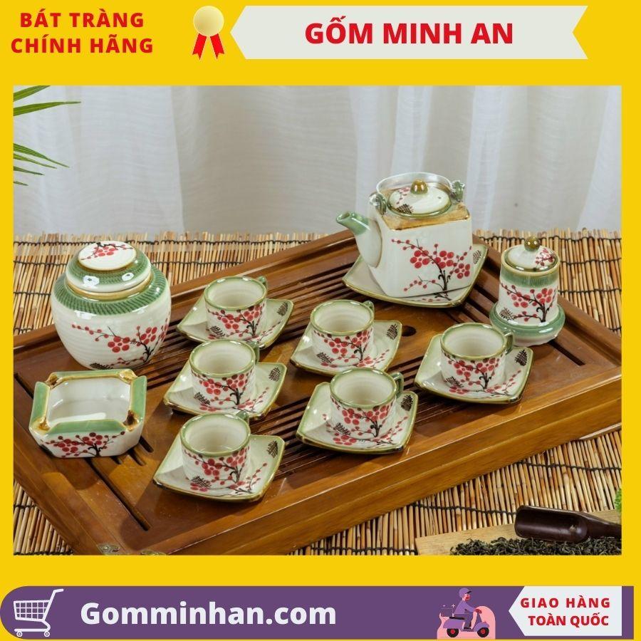 Bộ trà sứ Bộ ấm chén sứ bát tràng men tro cổ dáng ấm vuông gốm Minh An Bát Tràng dung tích 300ml