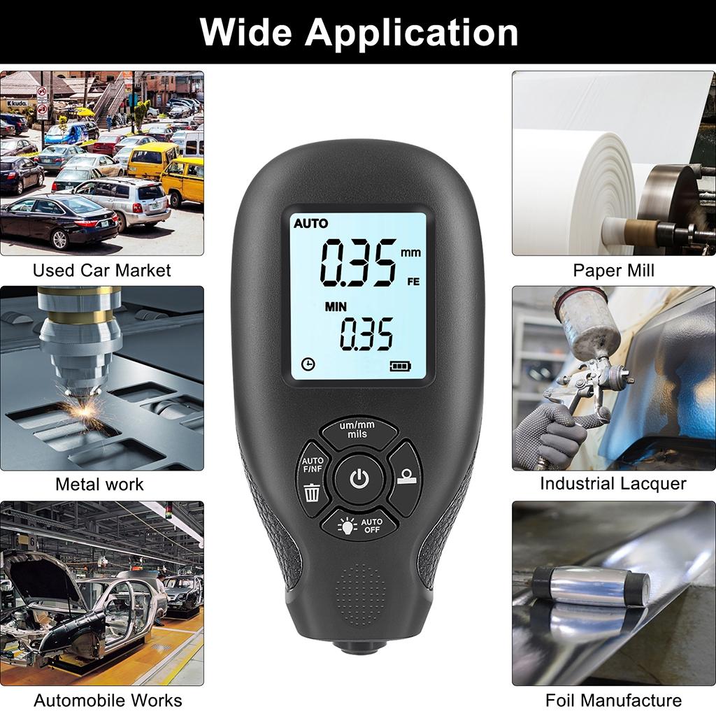 HW-300 Mini Automotive Coating Thickness Gauge Car Digital Paint Meter, Black, Auto Digital Calibration, 110x52x25mm