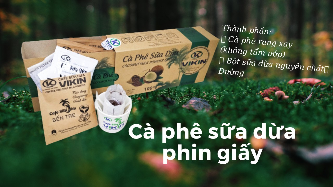 Cà Phê Sữa Dừa Phin Giấy VIKIN, hộp 6 gói Chuẩn Gu từ cà phê hạt.