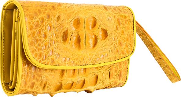 Ví Nữ Da Cá Sấu 3 Gấp Nguyên Con Huy Hoàng HT3299 (19 x 10.5 cm) - Vàng Nghệ