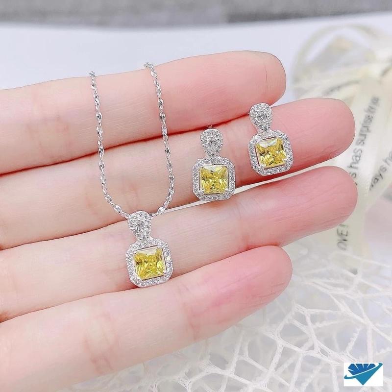 Set bộ Vuông đá Bạc ta sang trọng, đá lấp lánh tinh tế, 2 màu xinh xắn - Nomi Shop Bạc Xinh