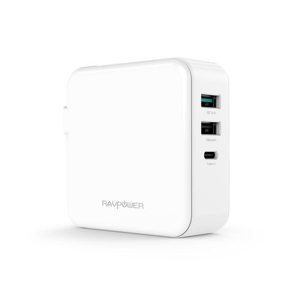 Sạc RAVPower RP-PC082, PD65W, USB-C, QC3.0, EU/US Plug - Hàng Chính Hãng