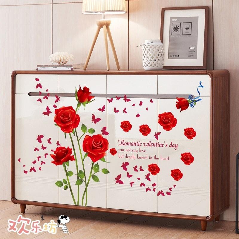 DECAL DÁN TƯỜNG COMBO HOA HỒNG ĐỎ VÀ PHẤN