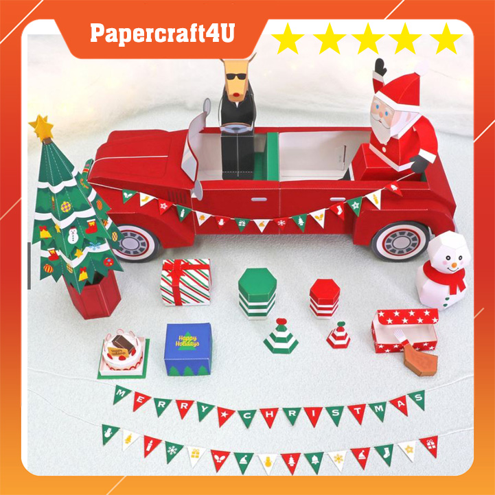 Mô hình giấy Lễ hội Giáng Sinh Ông già NOEL Cheerful Santa Christmas car