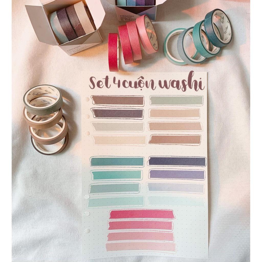 Hộp 4 cuộn Washi Tape - Băng Keo Giấy Dán Trang Trí Sổ