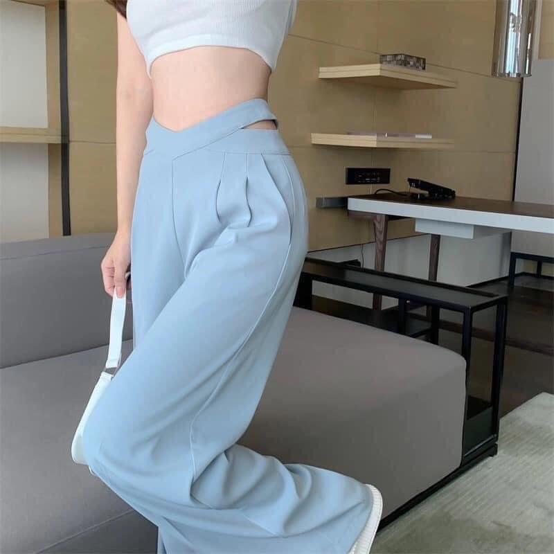 Quần ống rộng nữ suông dài cách điệu eo