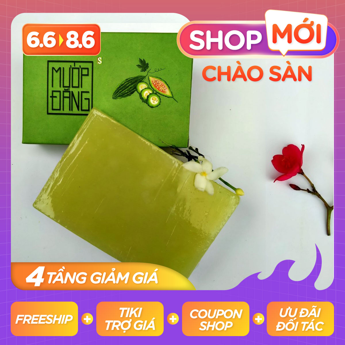 Xà bông Sinh Dược Mướp đắng, xà bông cục handmade 100gr, mẫu bao bì vẽ mộc, mùi tràm nhẹ, làm sạch diệt khuẩn hiệu quả, Mướp đắng theo YHCT có tính mát cho da