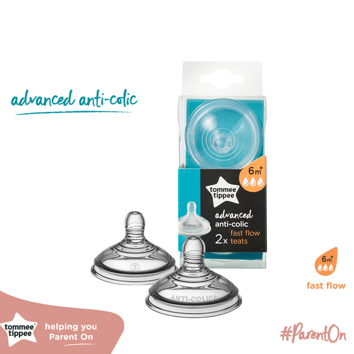 COMBO Bình sữa siêu chống đầy hơi kèm báo nhiệt Tommee Tippee Advanced Anti-Colic 260ml &amp; Núm ty silicon thay thế 3-6M