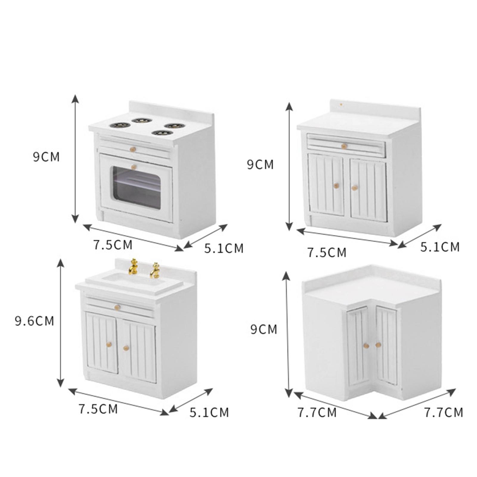 1/12 Scale Dolls House Miniature White Modern Kitchen Set Simulation Model