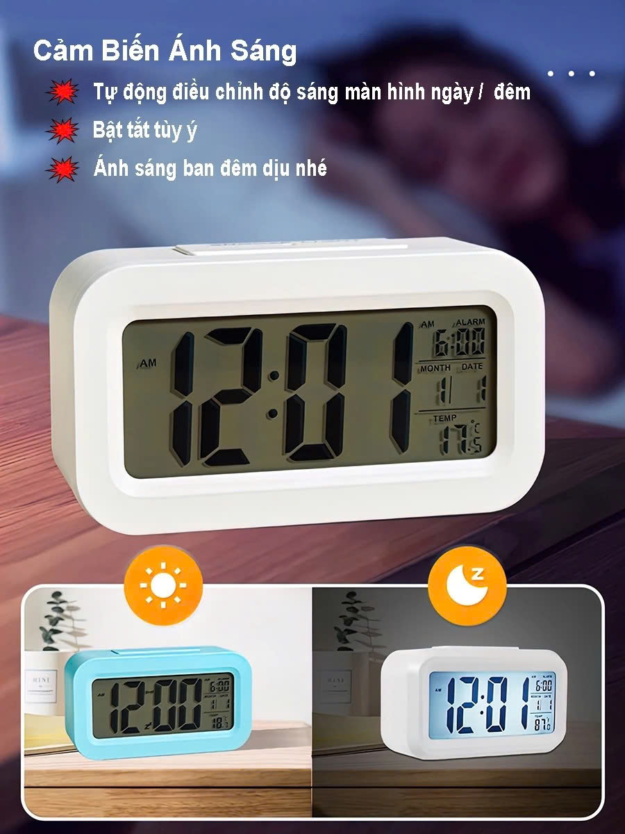 Đồng hồ báo thức điện tử để bàn màn hình đa chức năng thời gian, lịch, báo thức, nhiệt độ